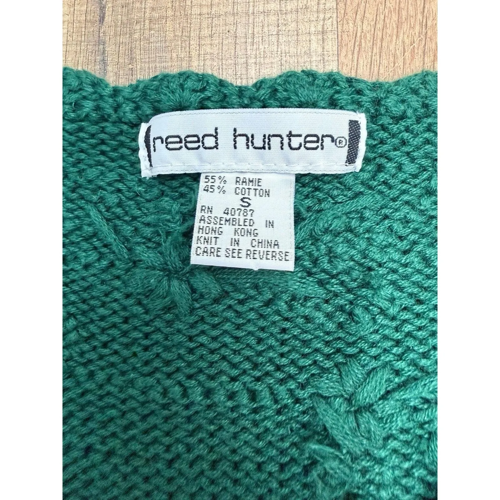 Vintage Reed Hunter Green Knit‎ Floral Embroidered Sweater Tunic Ramie Cotton S - Image 4