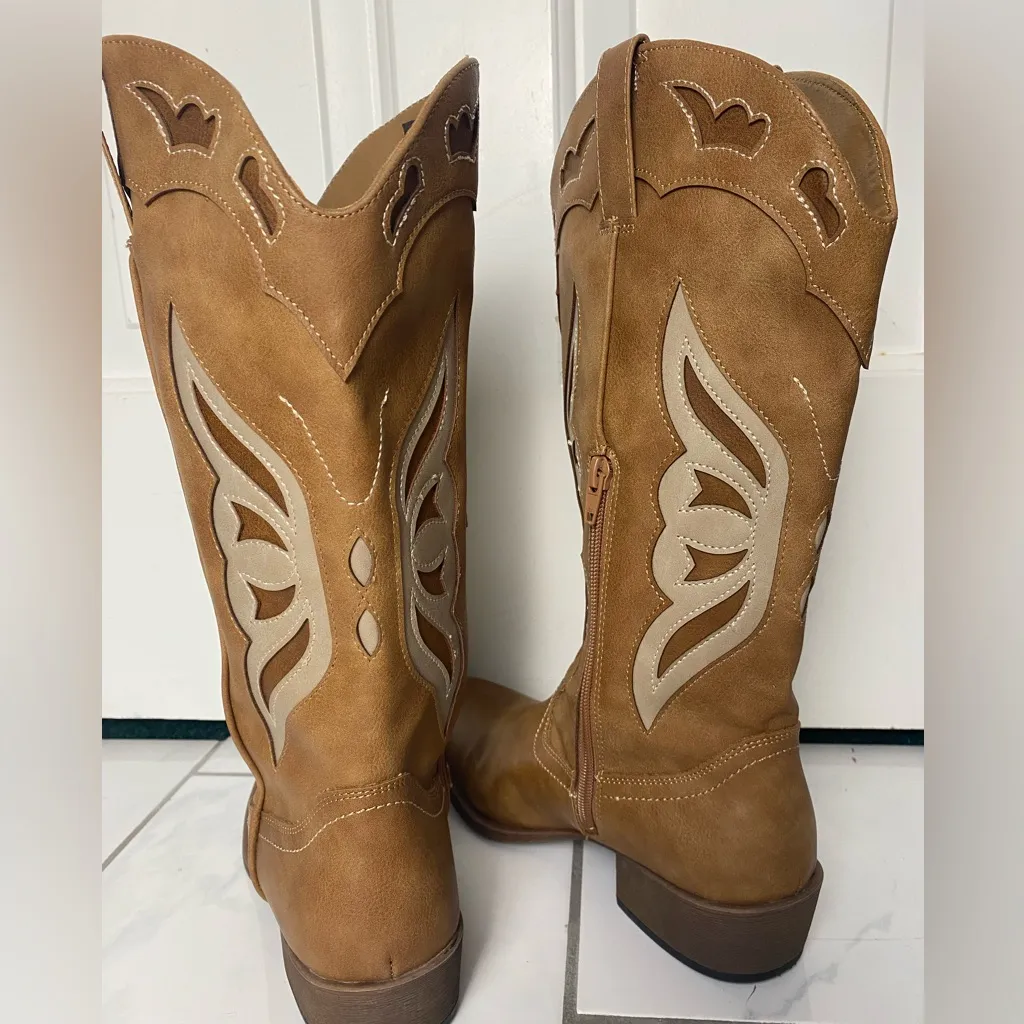 Madden NYC vegan leather tan butterfly wing western cowgirl cowboy boots 9 - Image 8