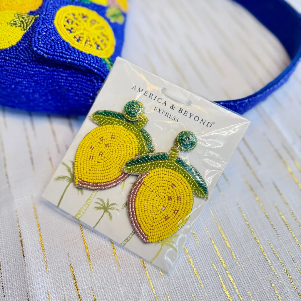 Blue Lemon Beaded Shoulder Bag + Matching Beaded Lemon Earrings Set | NWT - Image 10