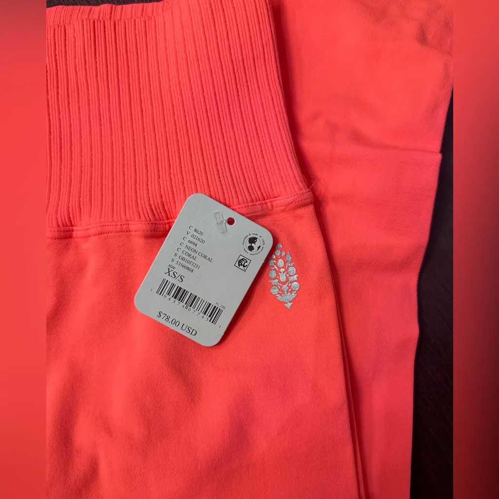 NWT Free People High-Rise 7/8 Length Good Karma Leggings in Neon Coral - Image 5