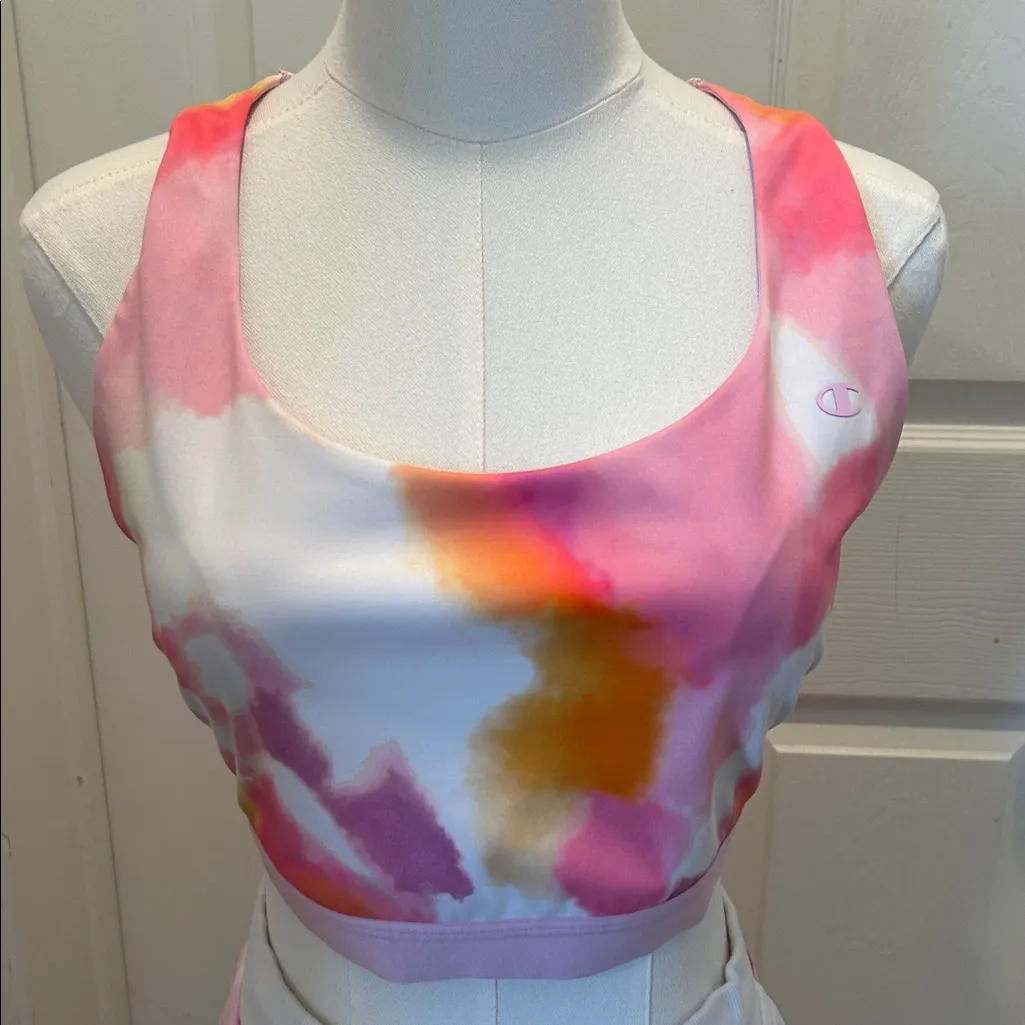 Champion Pink & Orange Tie-Dye Sports Bra & Shorts Set Size XL - Image 2