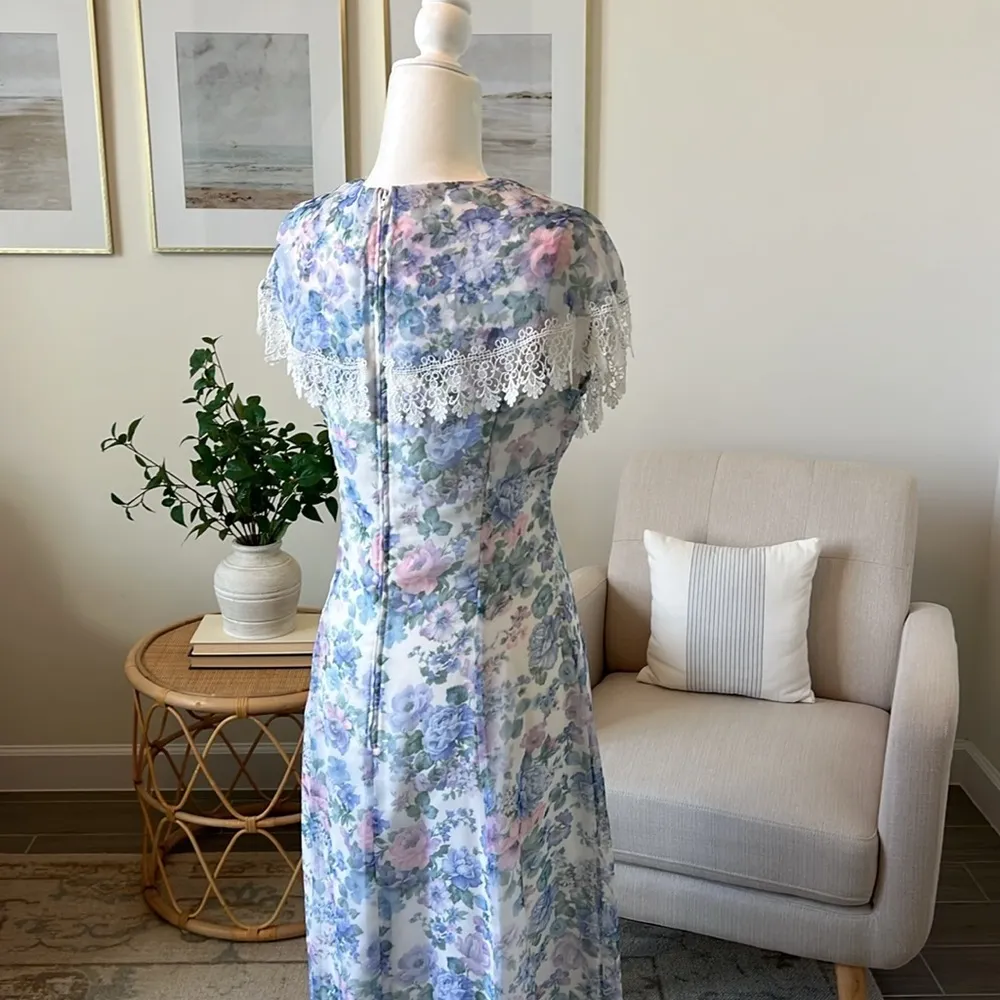 Vintage Jessica McClintock Floral Garden Lace Trim Maxi Prom Bridesmaid Dress - Image 15