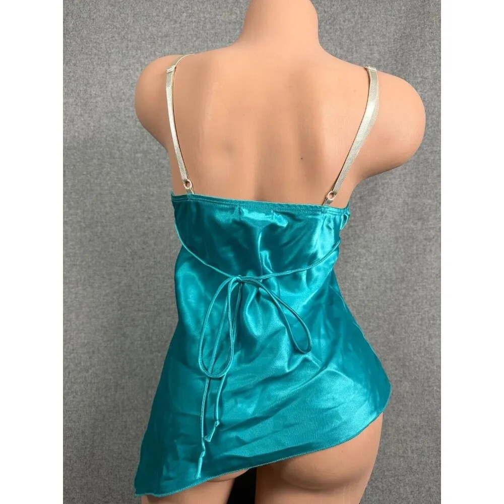 Vintage 90s Y2k Cami Blue Fairy Coquette Dollette Mermaid Tank Top Satin Small - Image 2