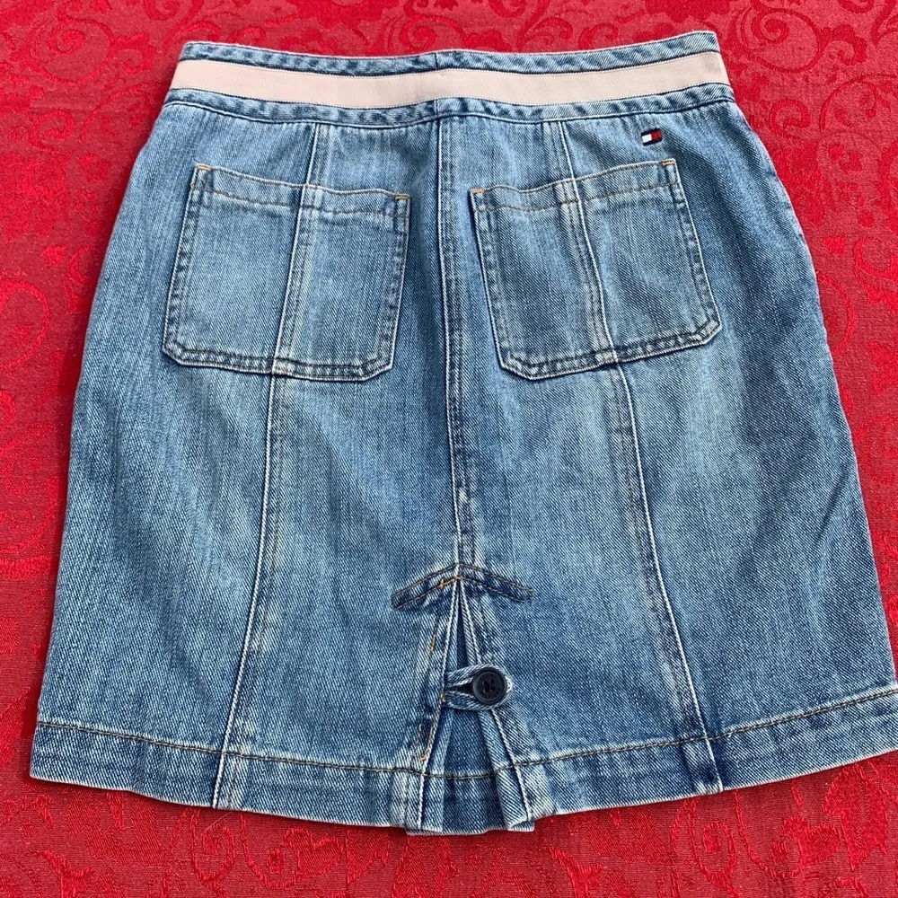 Tommy Hilfiger 2 petite button-front jean skirt Y2k denim spring summer blue tan - Image 6
