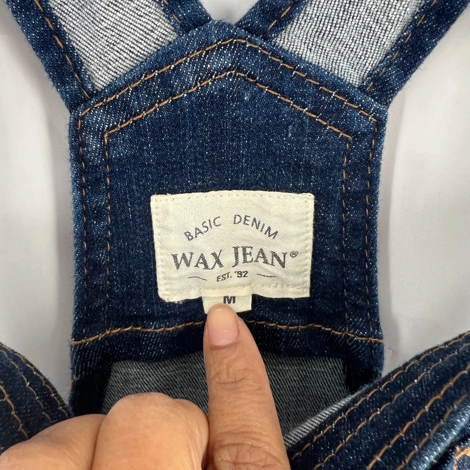 Wax Jean Shortalls Womens Medium Blue Denim Cotton Stretch Mid Rise Cuffed Hem - Image 4