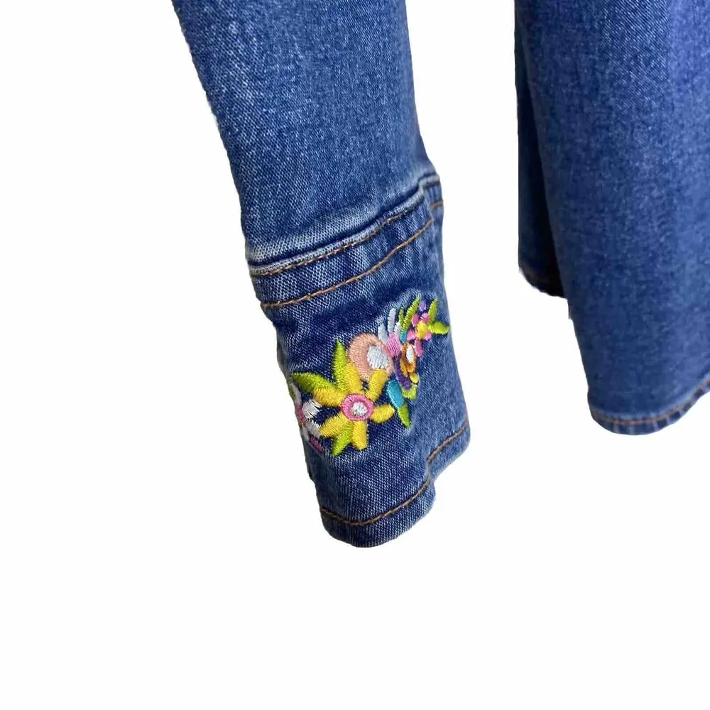 Bob Mackie Wearable Art Womens Large Shirt Embroidered Denim Kids Maypole Dance - Image 3