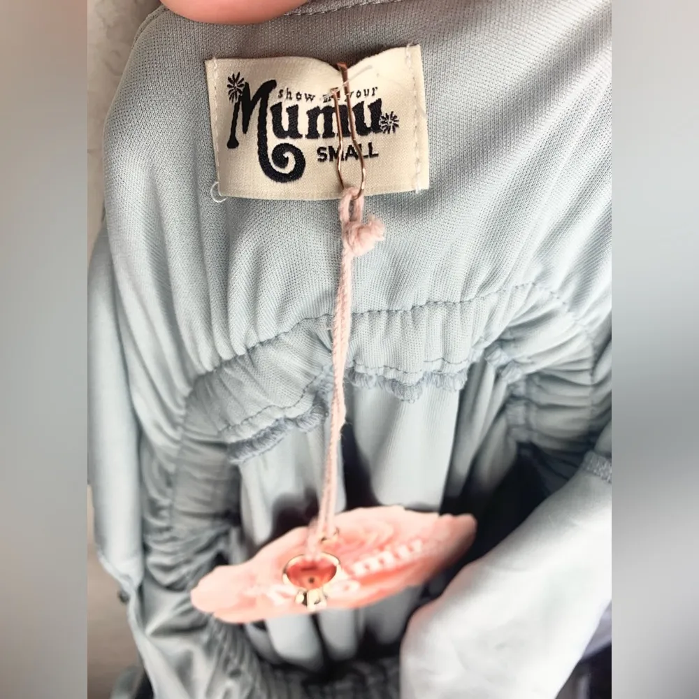 NWT Show Me Your Mumu Caitlin Ruffle Maxi Dress Silver Sage Green Size S - Image 9