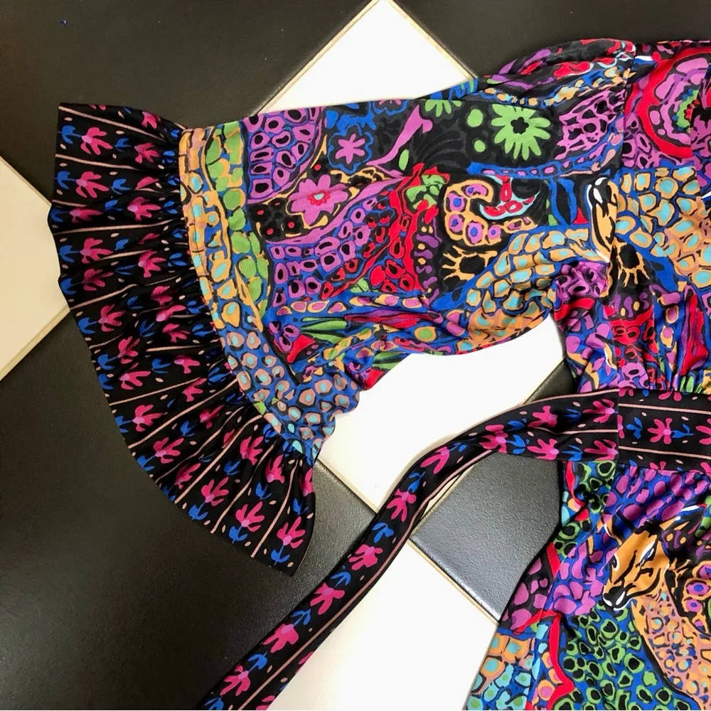 Vintage Y2K Betsey Johnson Bambi Mini Dress Retro Colorful Bell Sleeve Boho Chic - Image 4