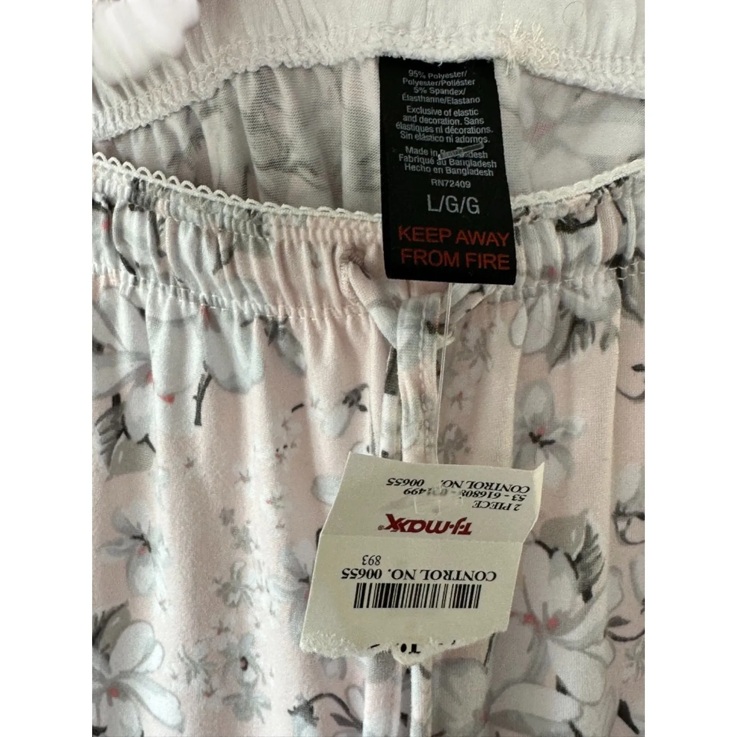 Rene Rofe Pink Floral Cropped Pull On Pajama Pants Lace Trim Women's Large New - Image 3