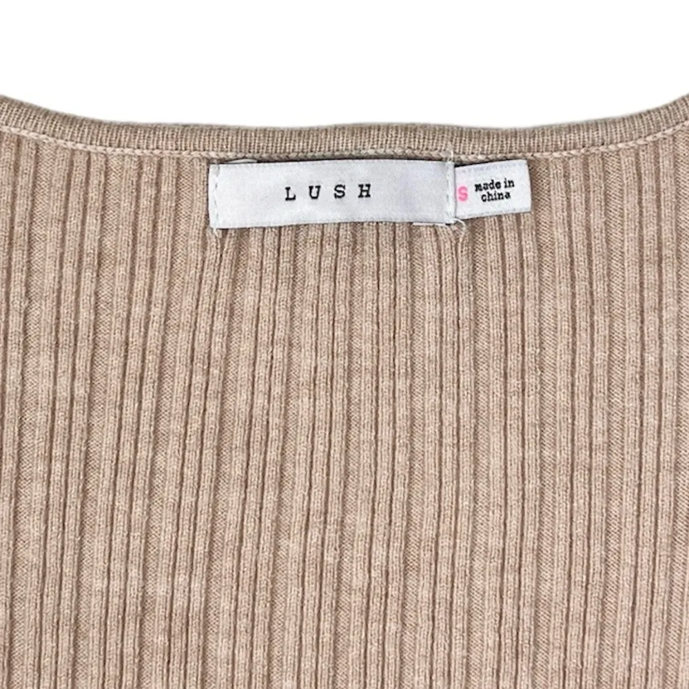 LUSH Puff Sleeve Ribbed Knit Square Neck T-Shirt Oatmeal S Neutral - Image 3