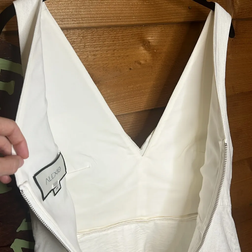 Alexis Fosetta White Linen Dress Bridal Bride Asymmetrical Midi Zip Designer - Image 12