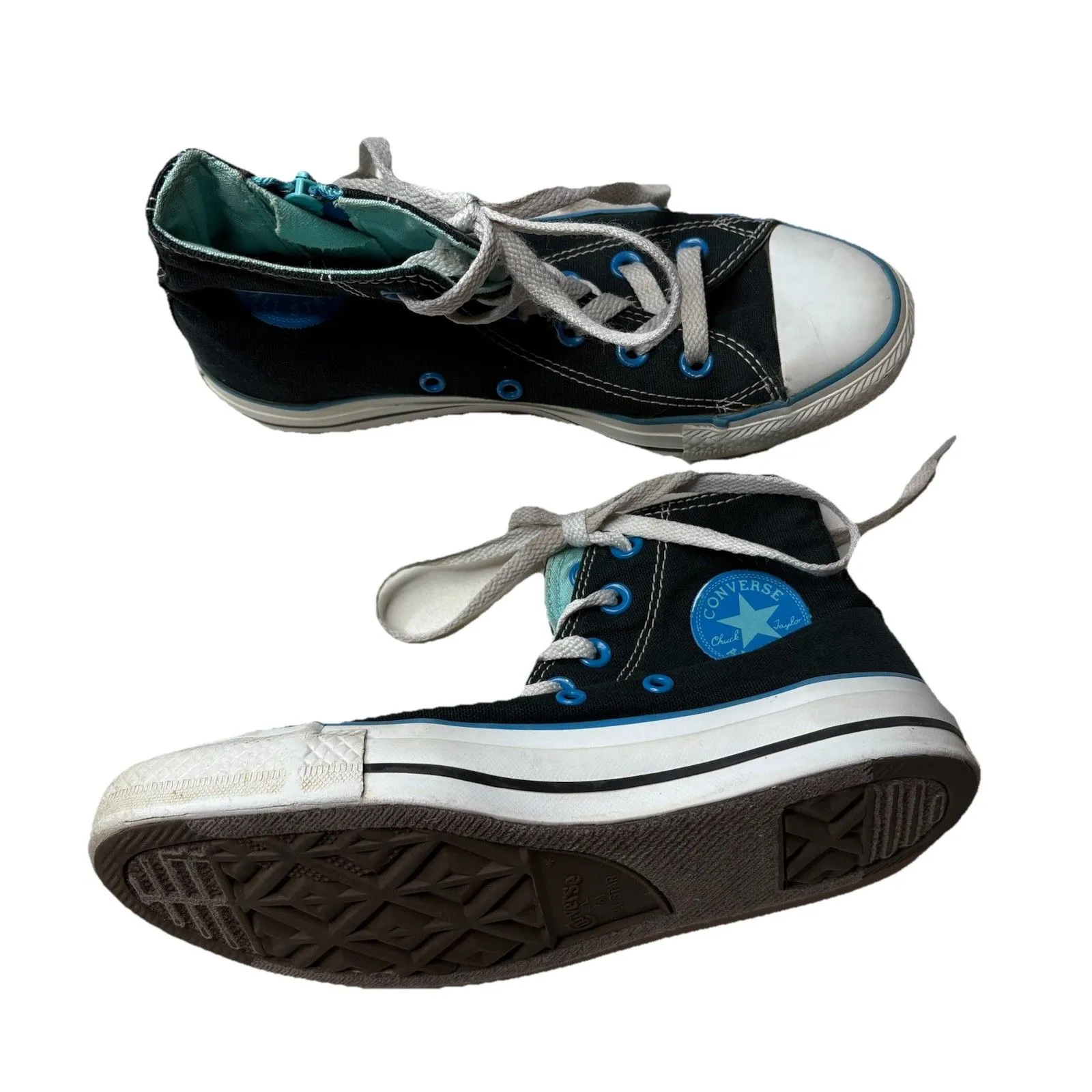Converse Chuck Taylor All Star Sneakers High Top Double Tongue Blue Black Sz 6 - Image 4