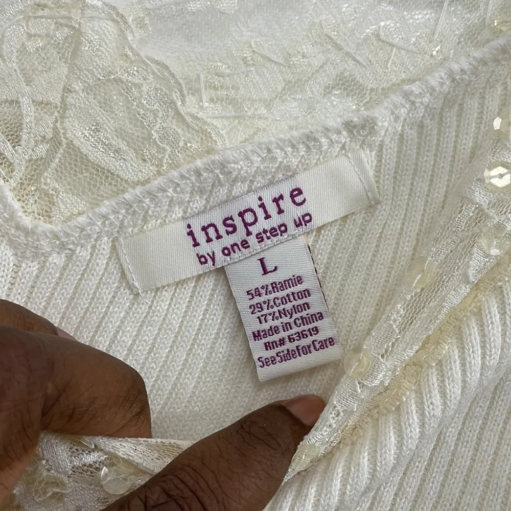 Inspire by one step women’s vintage v neck ribbed lace sweater size L Size L - Image 4