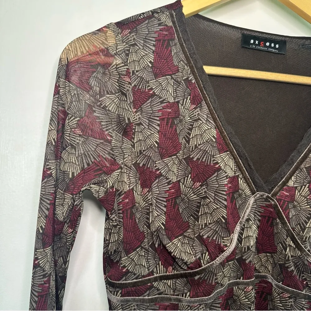 Axcess Y2K Long Sleeve Sheer Top. Size: Medium. Brown - Image 2