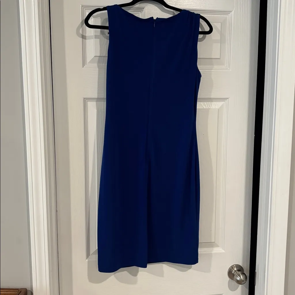 Size 6 ivanka trump royal blue mini dress with gold shoulder detail - Image 5