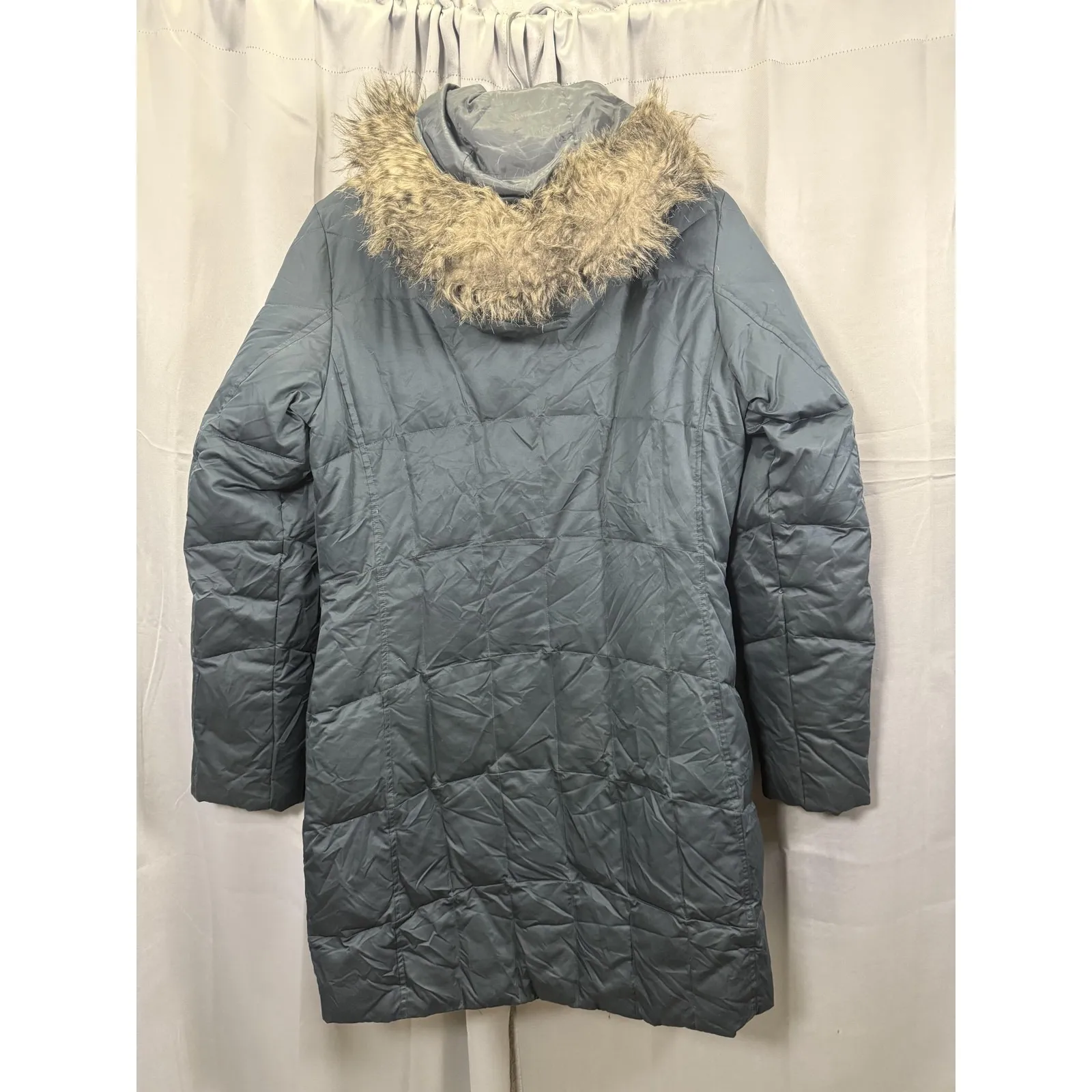 Eddie Bauer Coat Womens Medium Gray Goose Down Puffer Parka Hooded Faux Fur Trim - Image 7