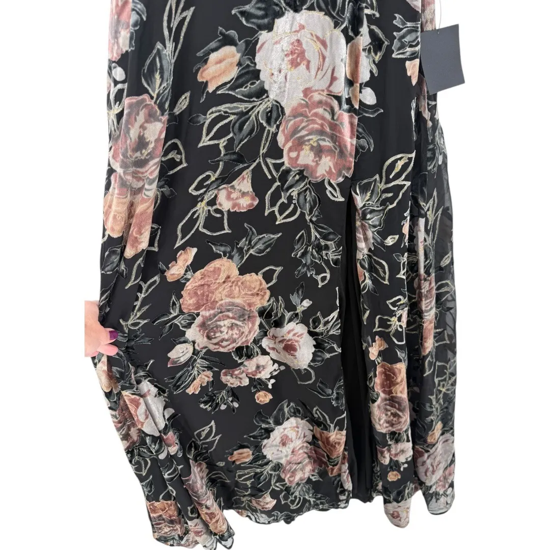 NWT Lulus Floral Velvet Burnout Maxi Dress‎ Black Tie Back V Neck Size XS Fairy - Image 11
