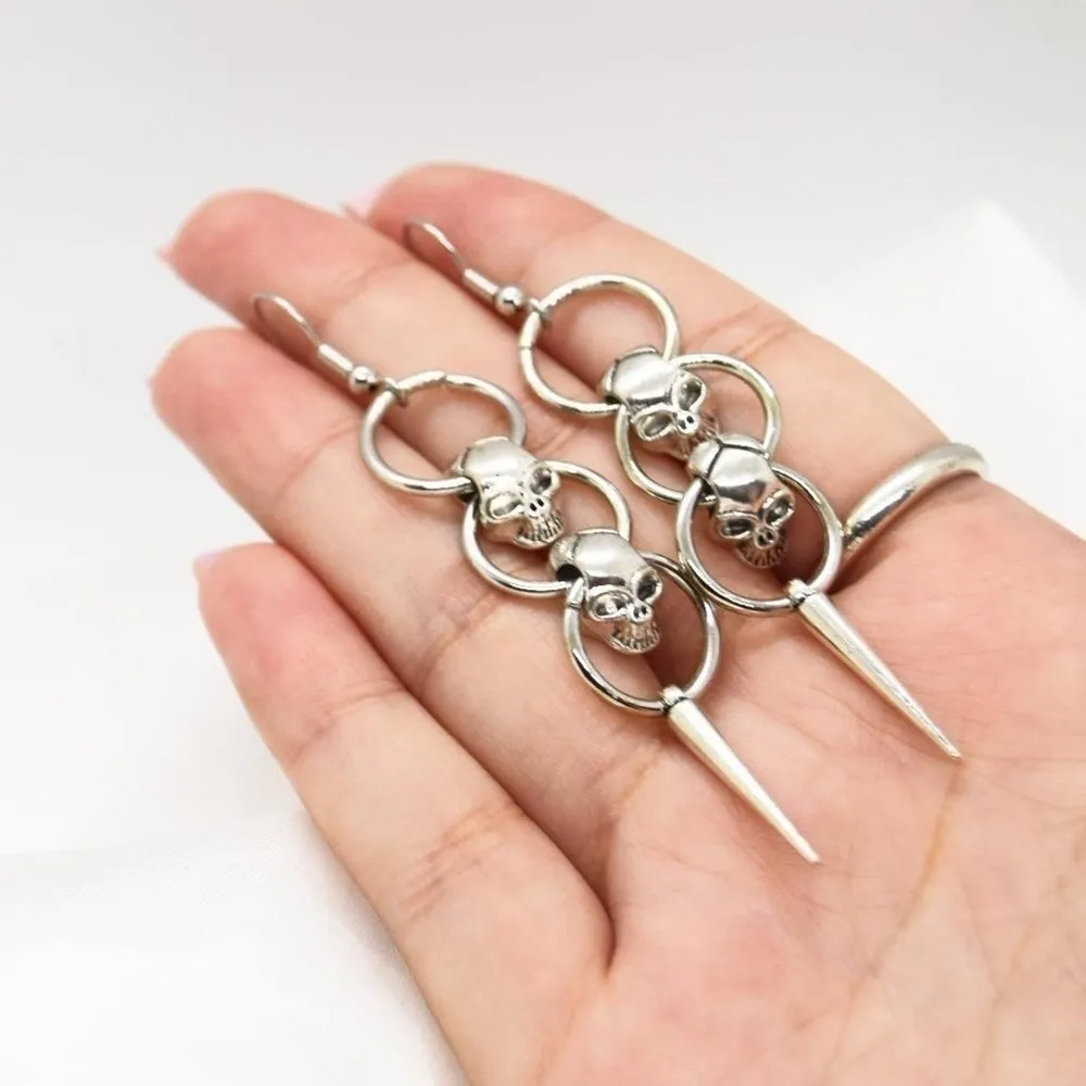 Punk Skull Spike Earrings Silver - Image 2