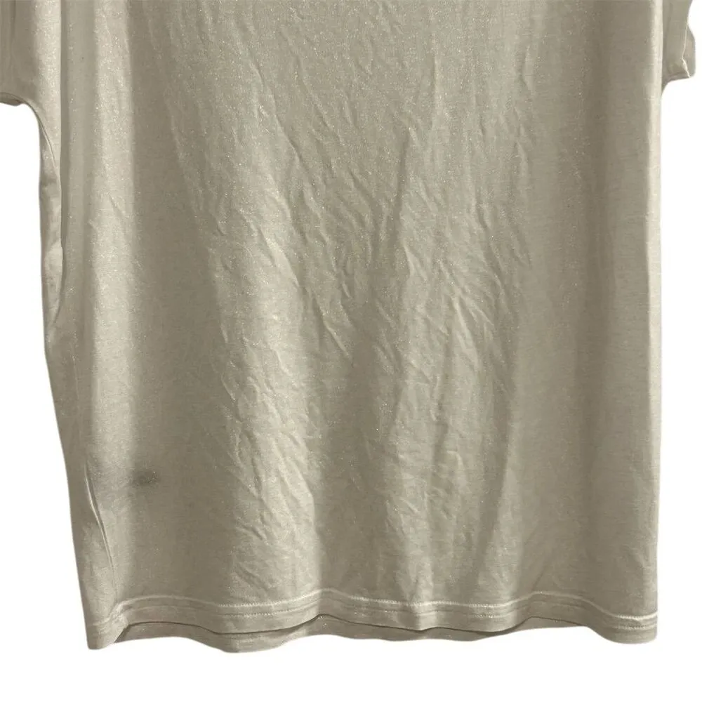 Lauren Ralph Lauren Women's Shimmery White Blouse Size M Casual Spring - Image 9