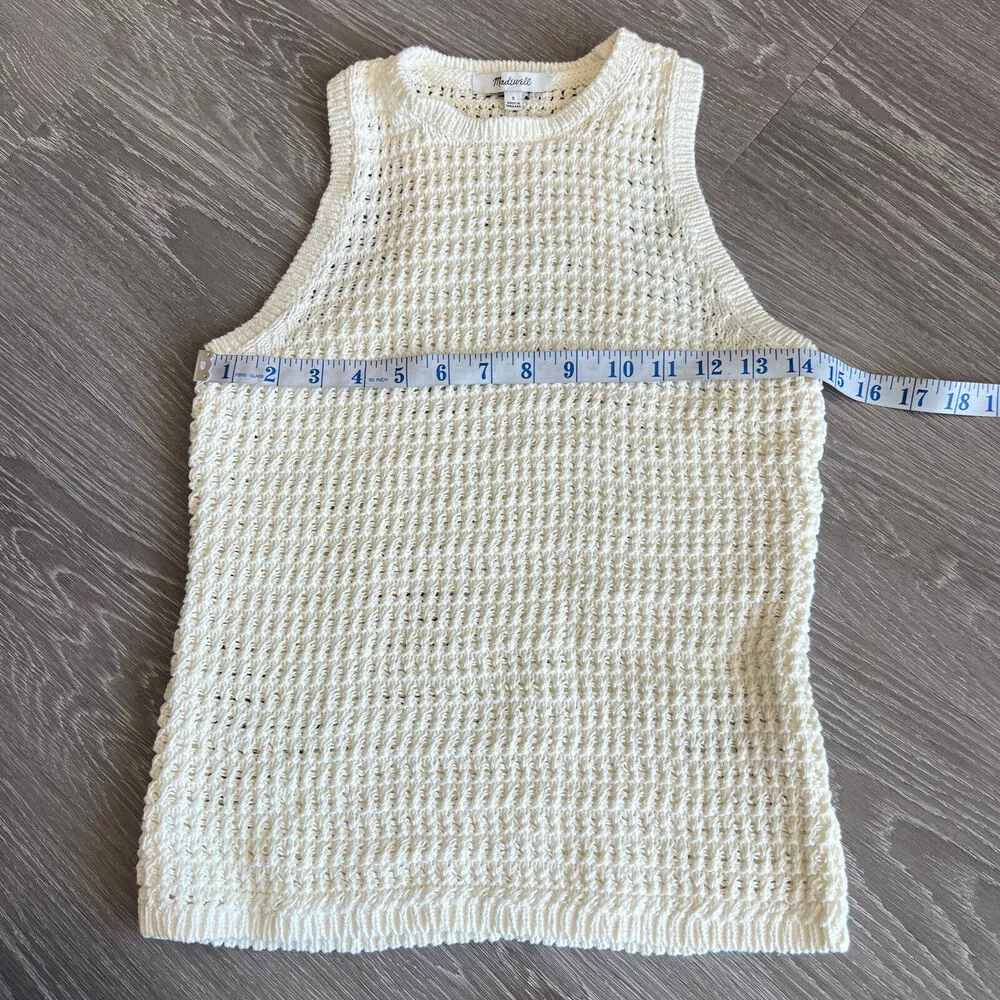 Madewell Crochet Knit Sweater Top Small White Sleeveless Flaw - Image 5