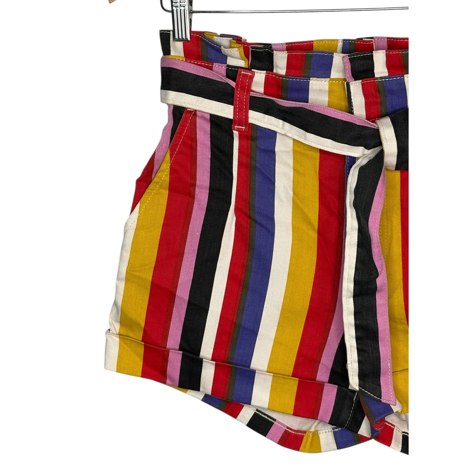 Express Multicolor Striped Tie Waist Extreme High Rise Shortie Shorts Size 4 - Image 3