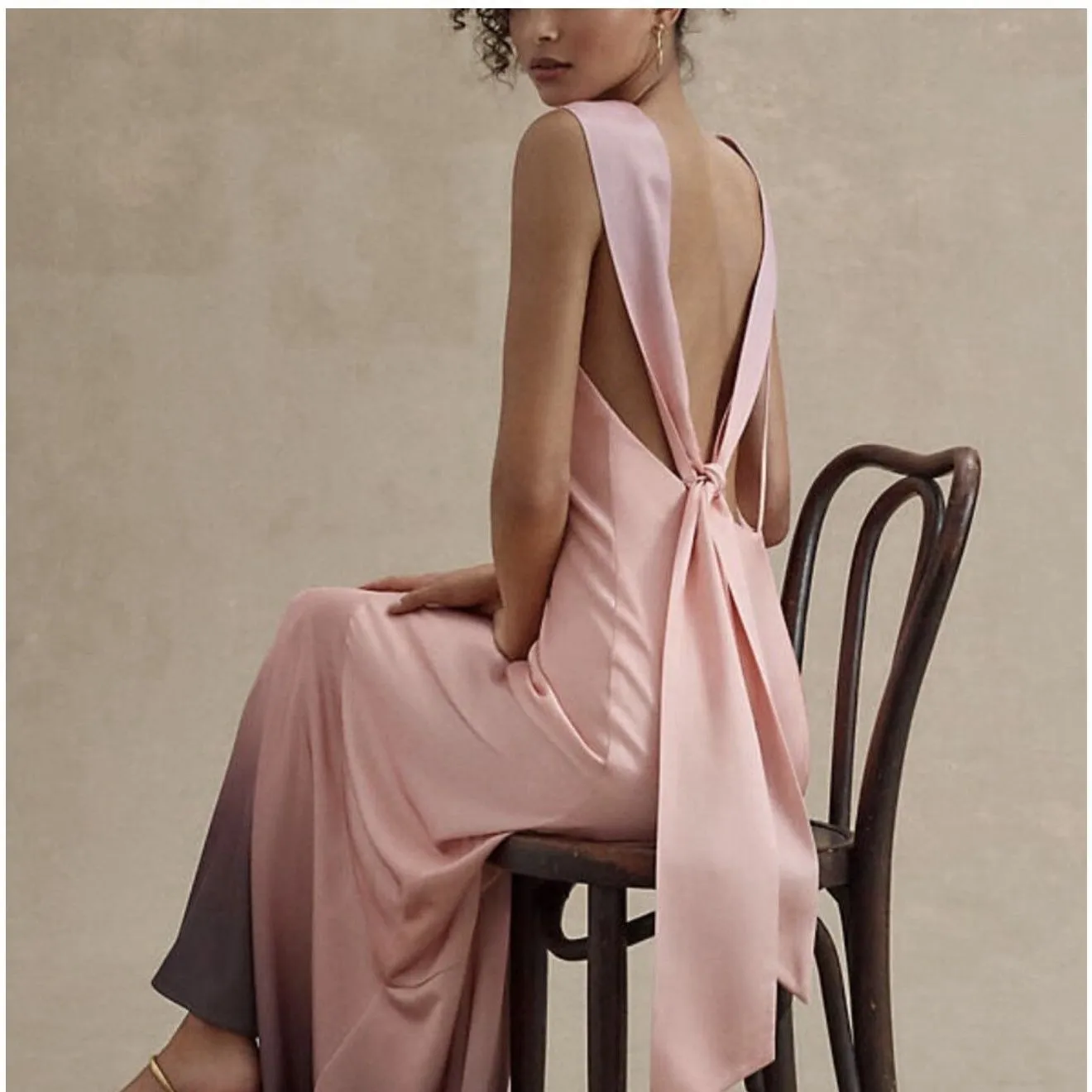 Anthropologie Significant Other Lana Cowl-Neck Tie-Back Satin Maxi Dress size 6 - Image 4