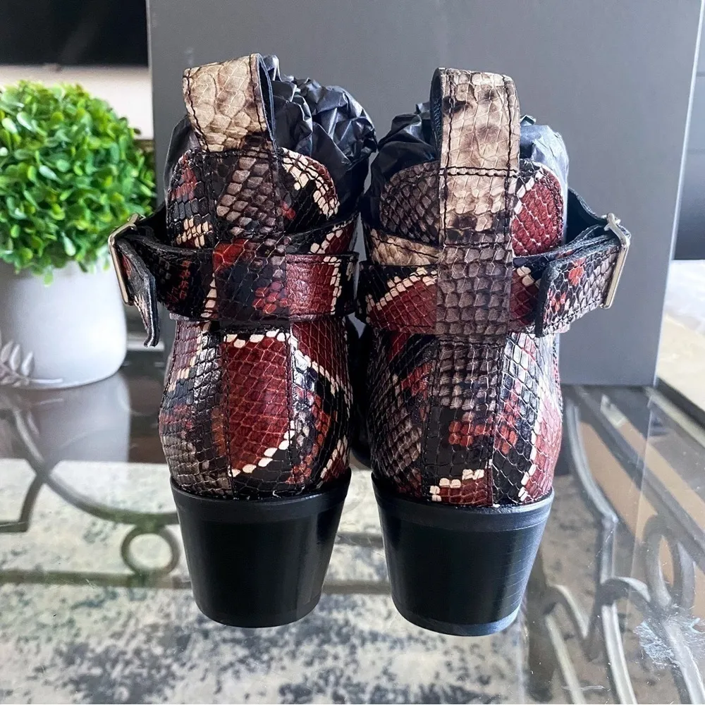 AllSaints Boot Darcy Pointed Toe Ankle Leather Heeled Cutout Red Snake 38 NIB - Image 7