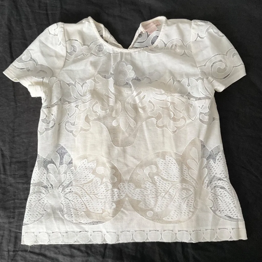 Anthropologie champagne & strawberry lace opacity tee top off white L bust36in Size 6 - Image 2