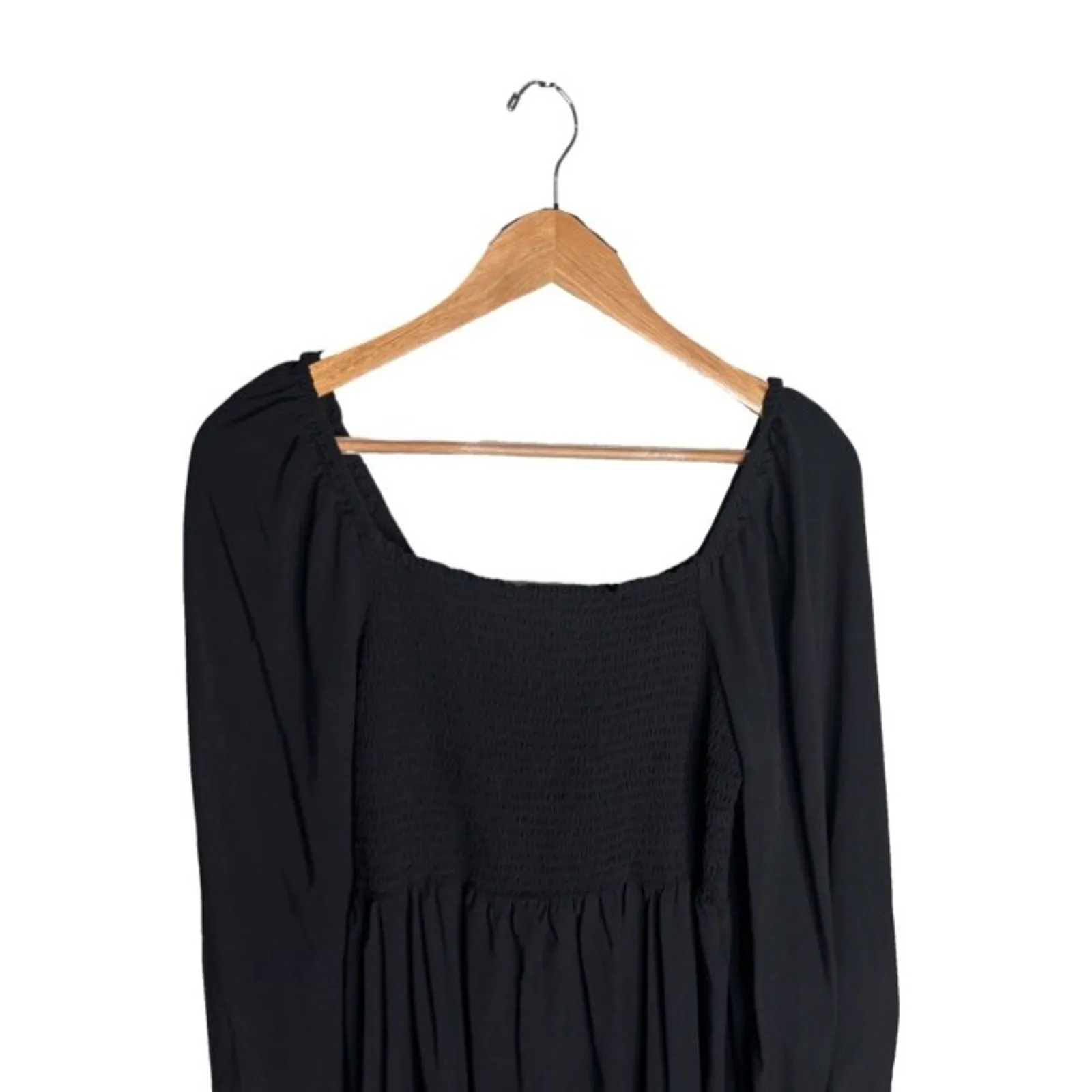 Gap Black Mini Long Sleeve Medium Square Neck Smocked Viscose Fall Winter - Image 5