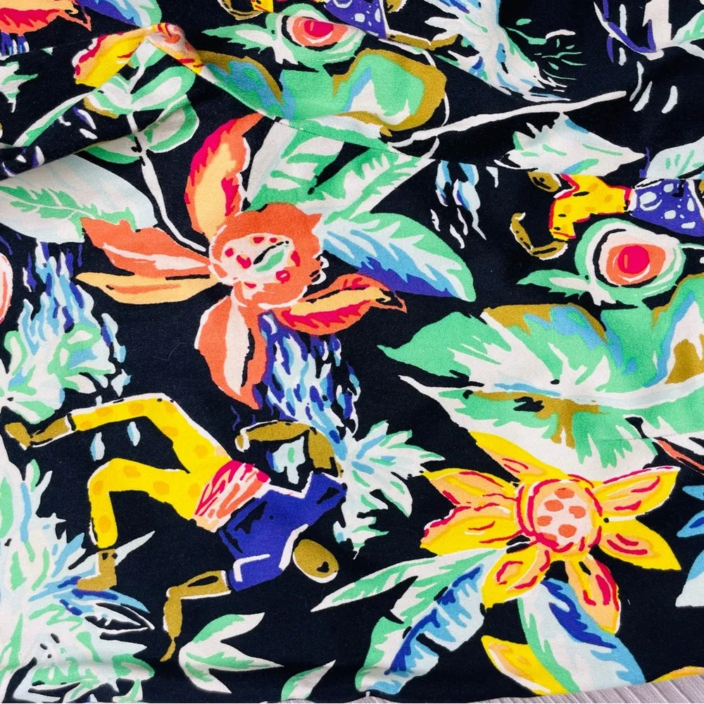 Vintage Finity Caribbean Tropical Hibiscus Floral Flower Print Capri Pants 4 Black - Image 6