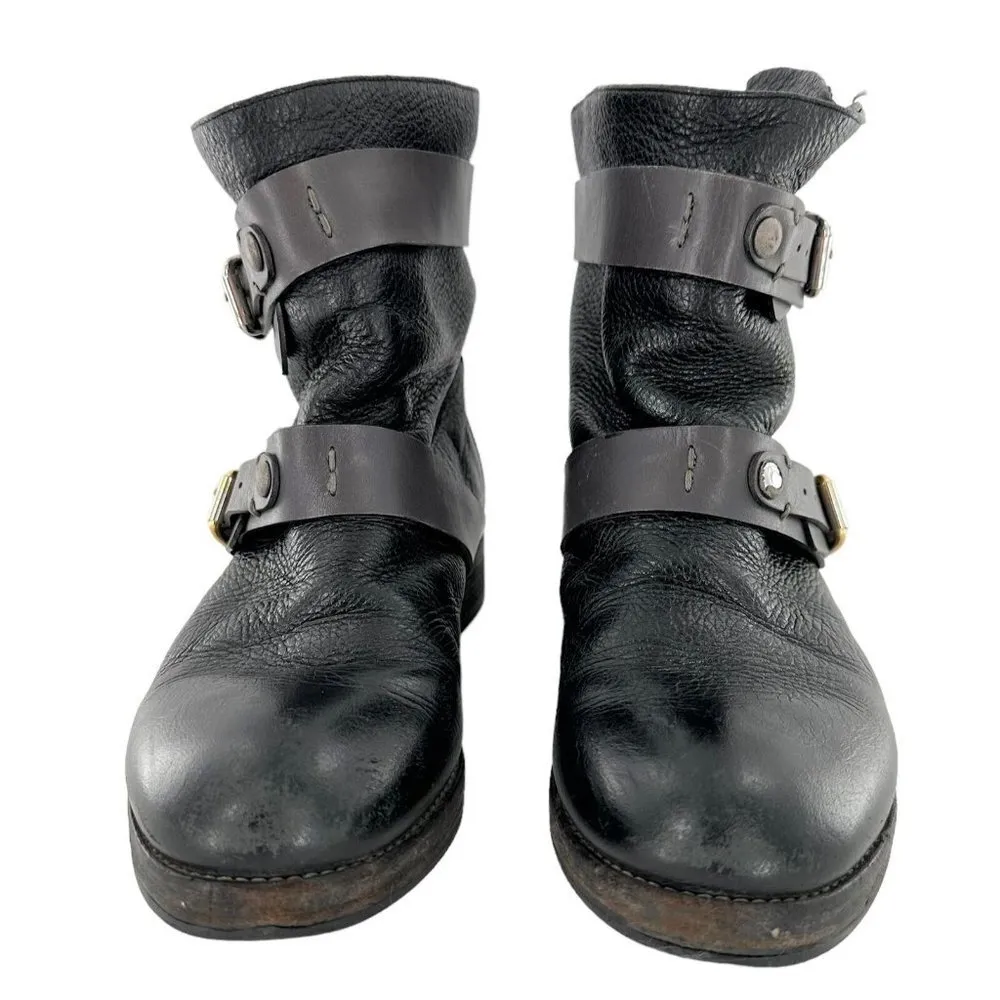 Chloe Black & Gray Leather MOTO Double Buckle Ankle Boots Size 35.5 - Image 2