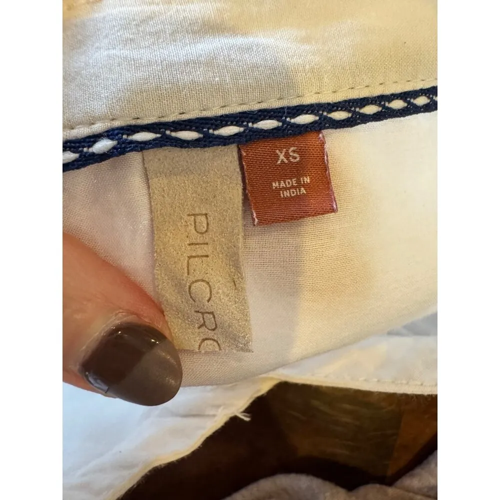 Pilcro Shirt Women XS White Crew Neck‎ Henley Blouse Preppy Peasant Boho Anthro - Image 11