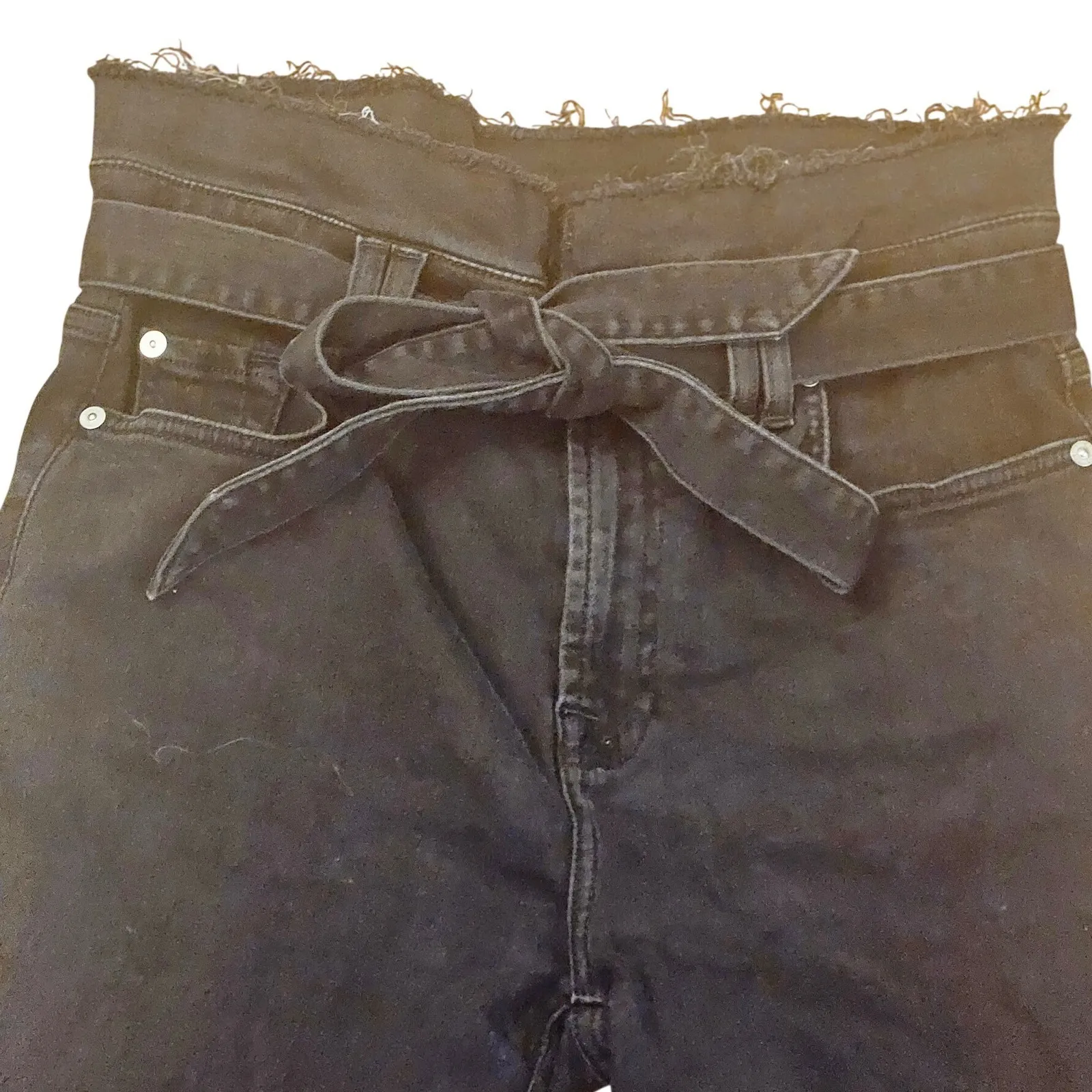 7 For All Mankind Black Denim Paperbag Waist Jeans Size 28 - Image 2