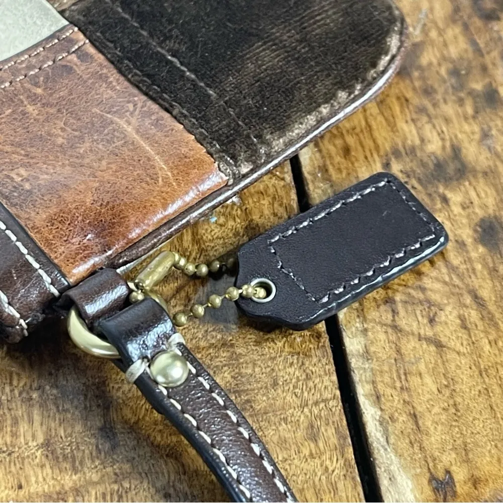 Vintage 90s Coach Patchwork Leather Suede Wristlet Wallet Brown Gold Hardware - Image 6