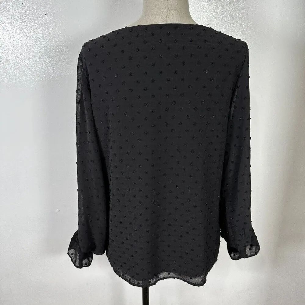 Vince Camuto Womens Small Blouse Top Black Puffy Sleeves Shirt Lightweight VNeck - Image 7