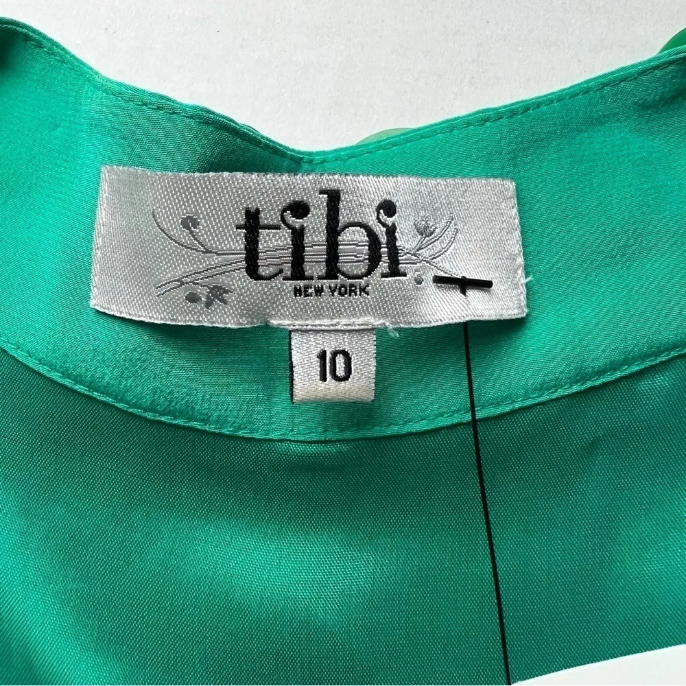TIBI Silk Tunic Beaded‎ Neckline Bright Green Gorgeous Brunch Summer Event - Image 3