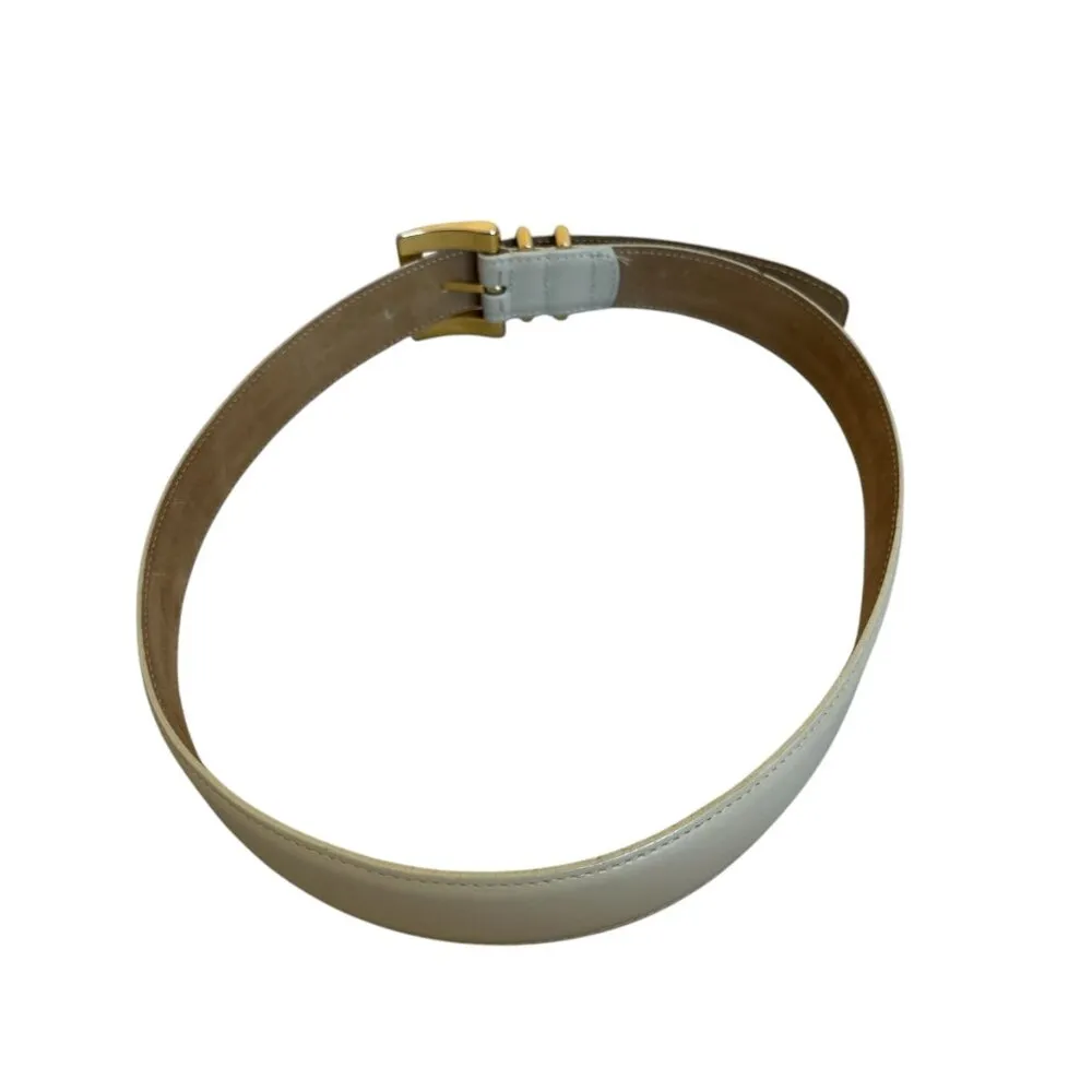 MCM Harken Leather Belt Classic Taupe Neutral Gold Embossed Buckle Size M/L - Image 3