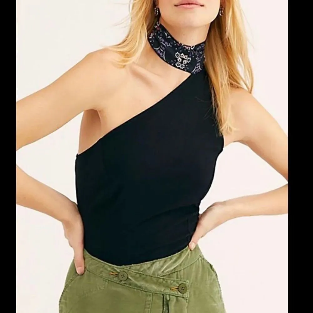 Free People Caroline Black Mock Neck One-Shoulder Top - Image 7