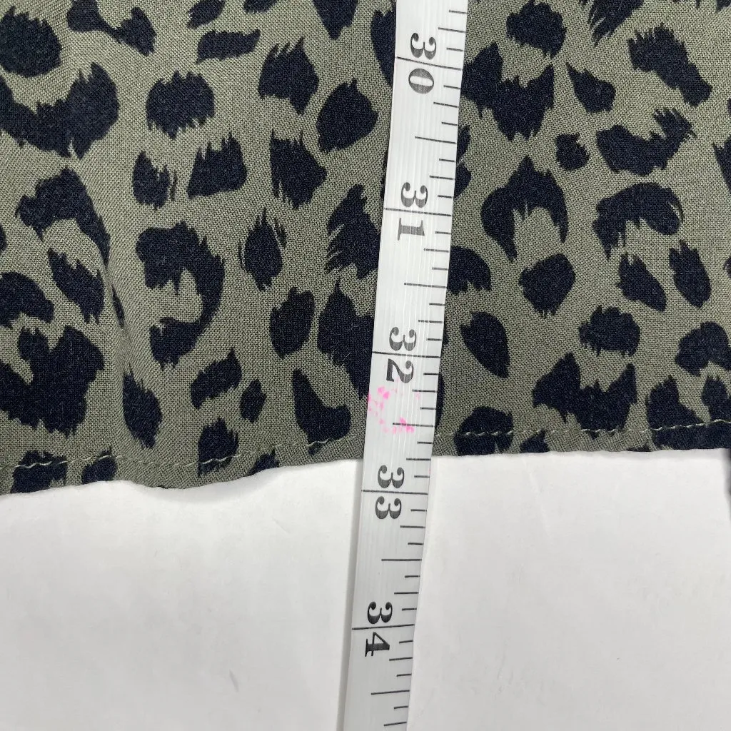 Divided Khaki Green Leopard Print Button Up Tie Waist Mini Dress Sz 12 - Image 9