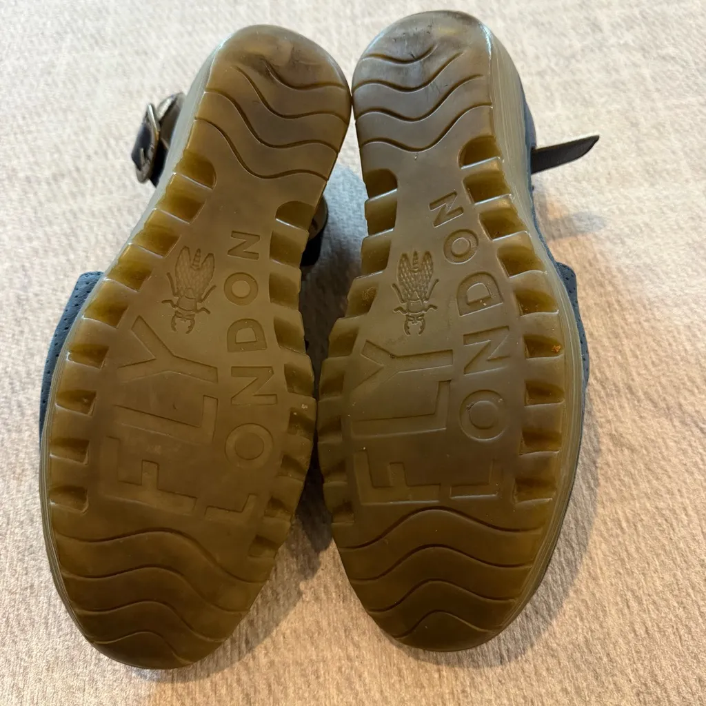 Fly London Yall Women's Navy Blue Perforated Leather Wedge Sandals 41 - Image 6