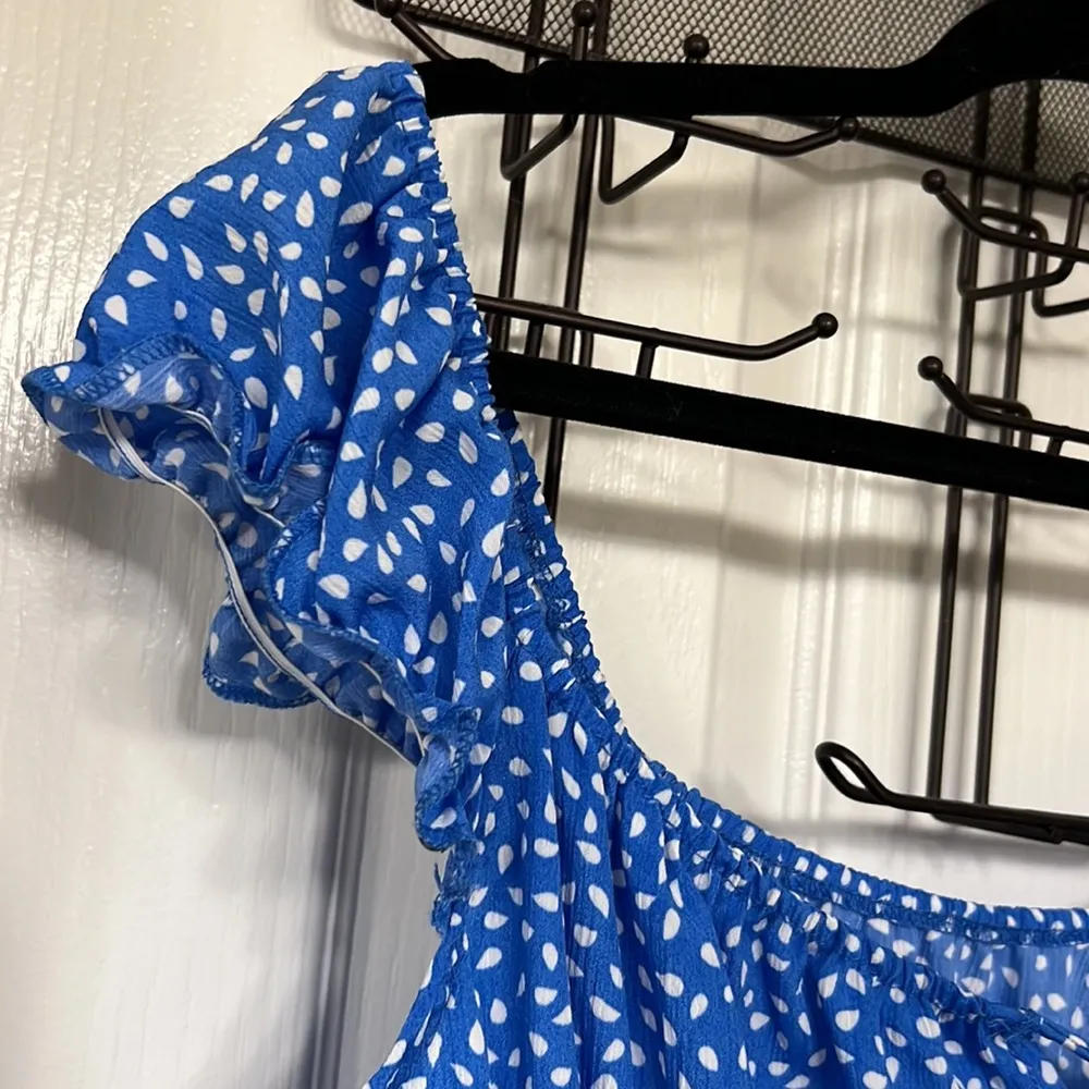 BRAND NEW Elastic Waist Zipper Side Blue Dot Summer Dress Size XL - Image 6