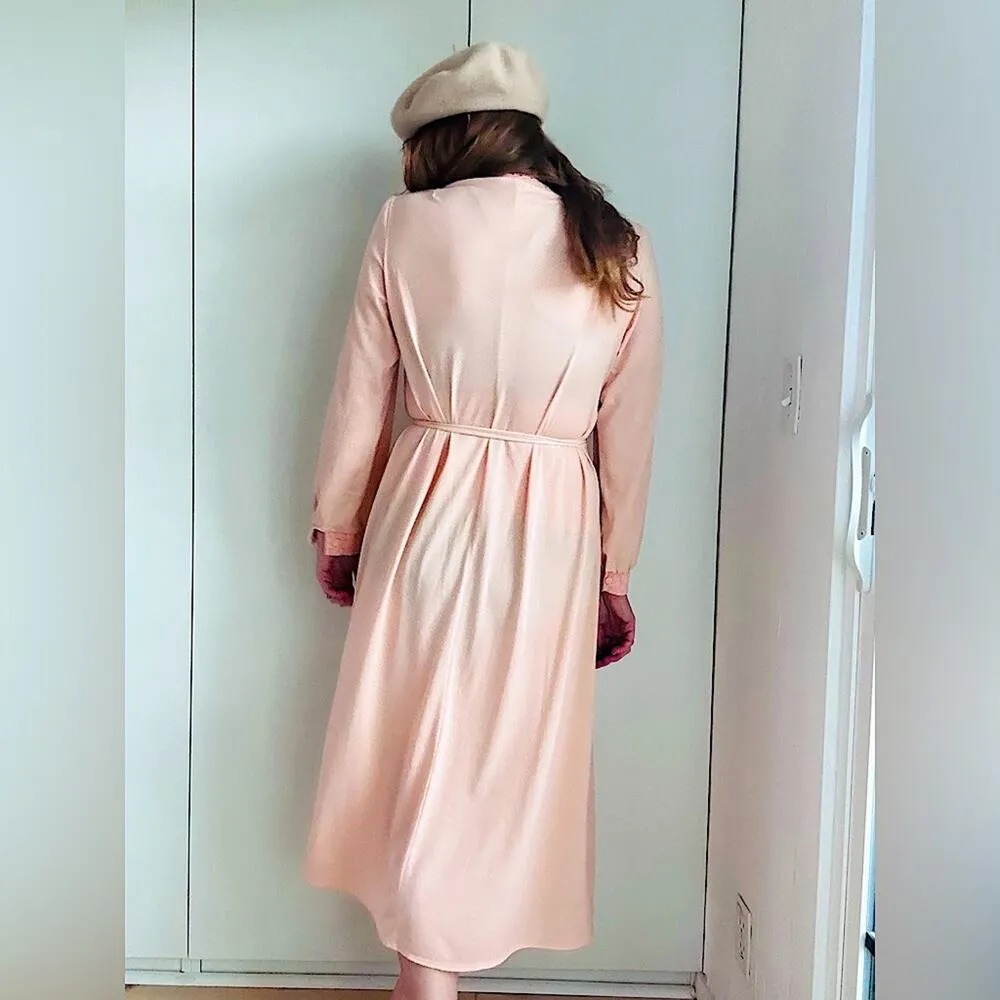 Vintage Dress French Dress Peach Medium Fit Midi Romantic Special Occasion Sleep Orange - Image 9