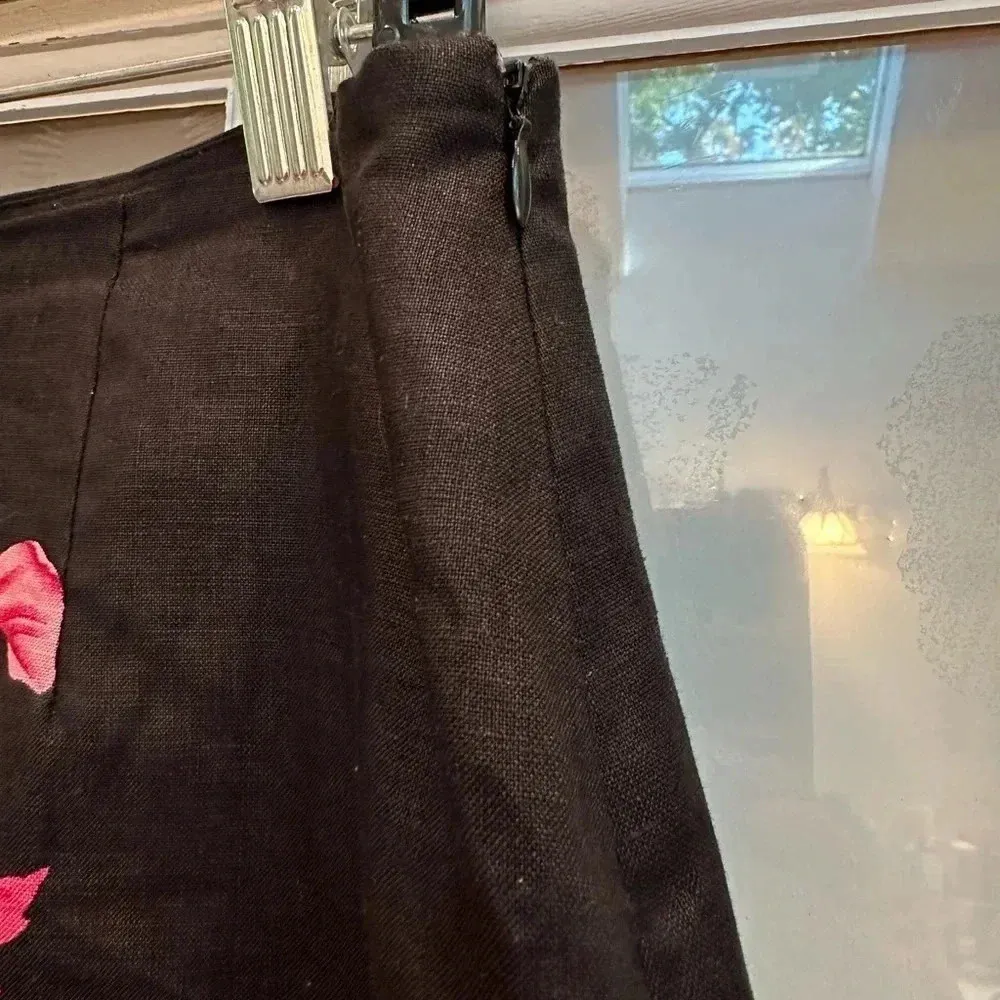 SILKLAND Asian Inspired Linen Black Pink Floral Dragon Skirt Beaded Size 8 Med - Image 9