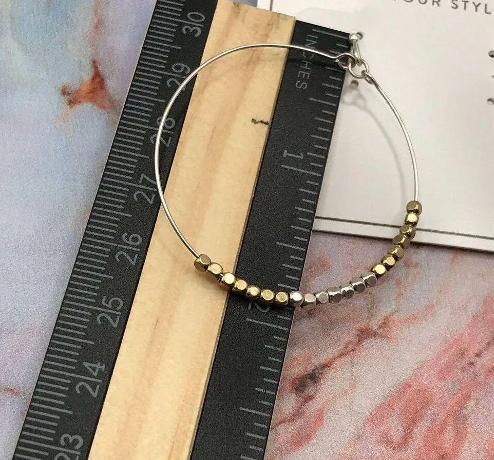 Boutique Hook Earrings with Thin Wire Beaded Silver and Gold Hoops - Image 5