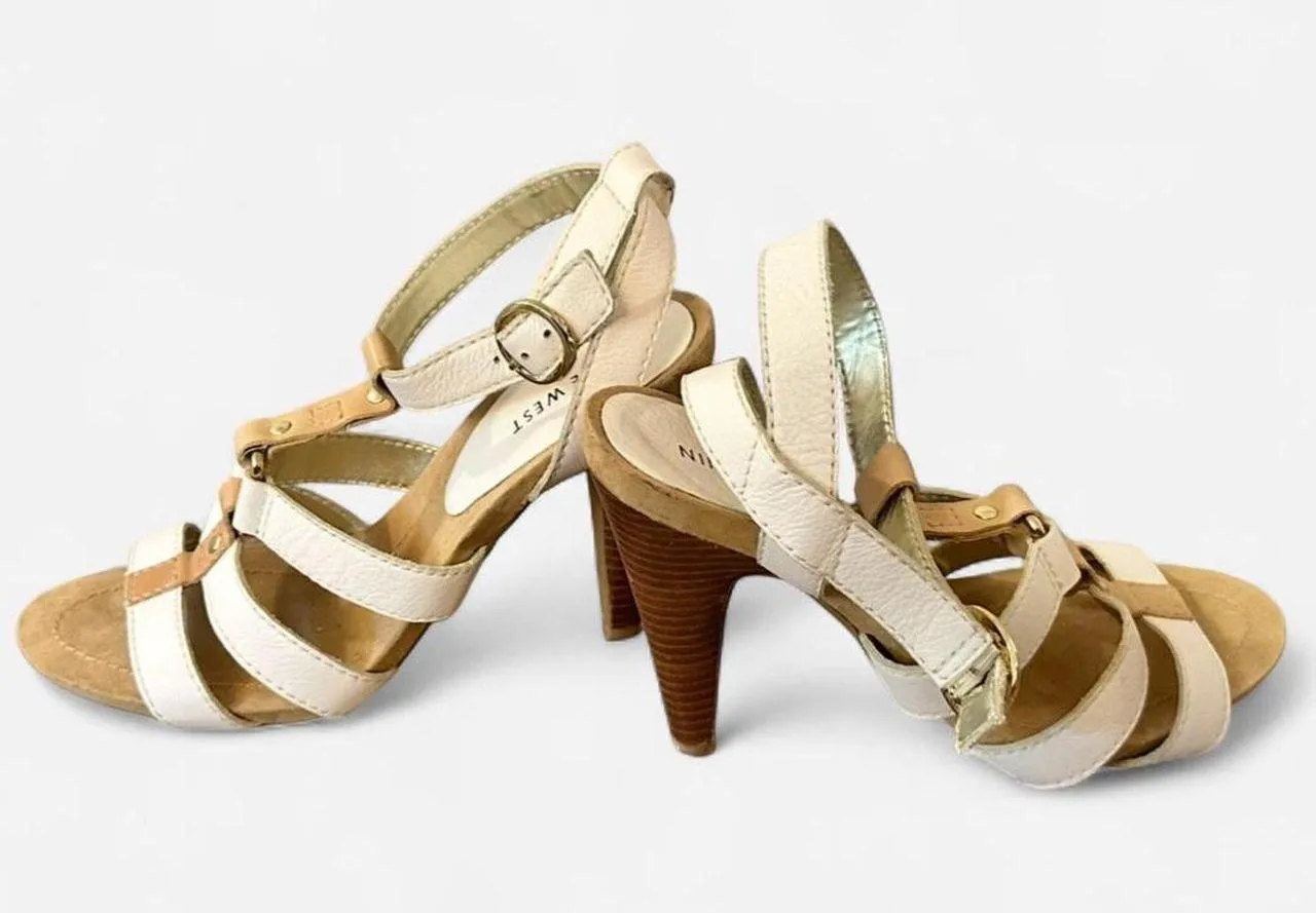 Nine West Stellen Caged High Heel Stilettos Gladiator Sandals Buttermilk Leather size 8  - Image 8