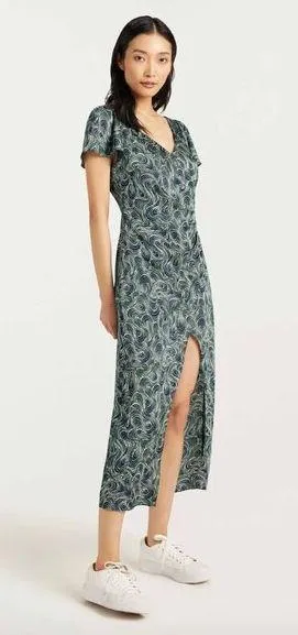 Cinq a Sept Kacydie Geometric Faux Wrap Midi Dress Dark Emerald Multi Womens 6 - Image 1