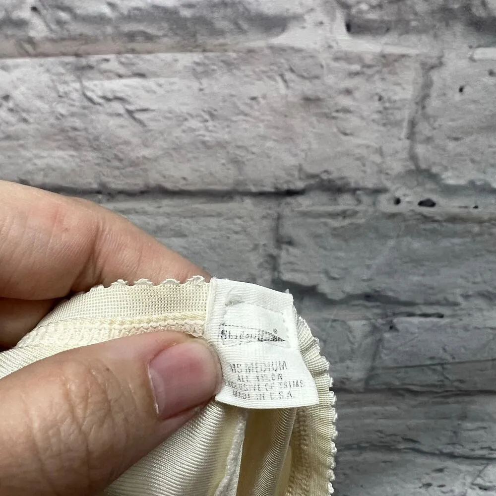 Vintage Shadowline Half Slip Pillow Tab Ivory Size M Lace Trim Side Slits Size M - Image 4