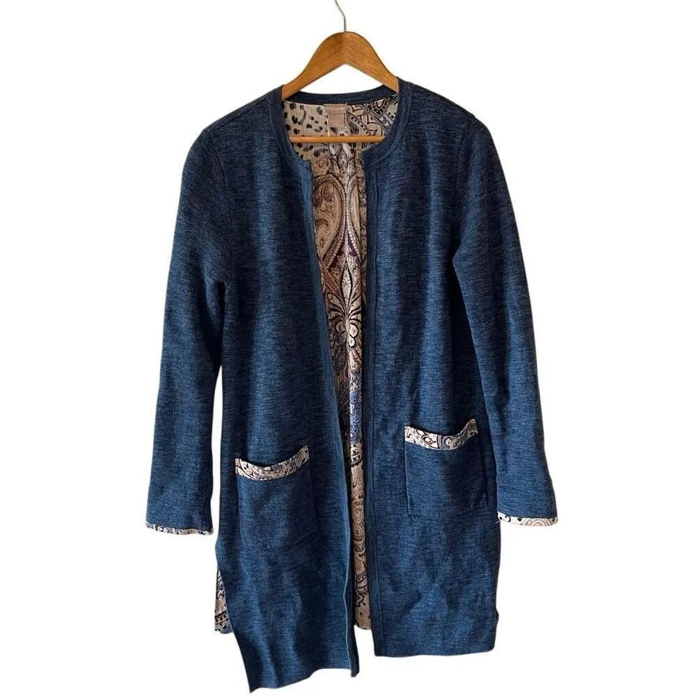 Chico’s Cardigan Leopard print paisley Size 1 women’s  medium sweater winter swe - Image 4