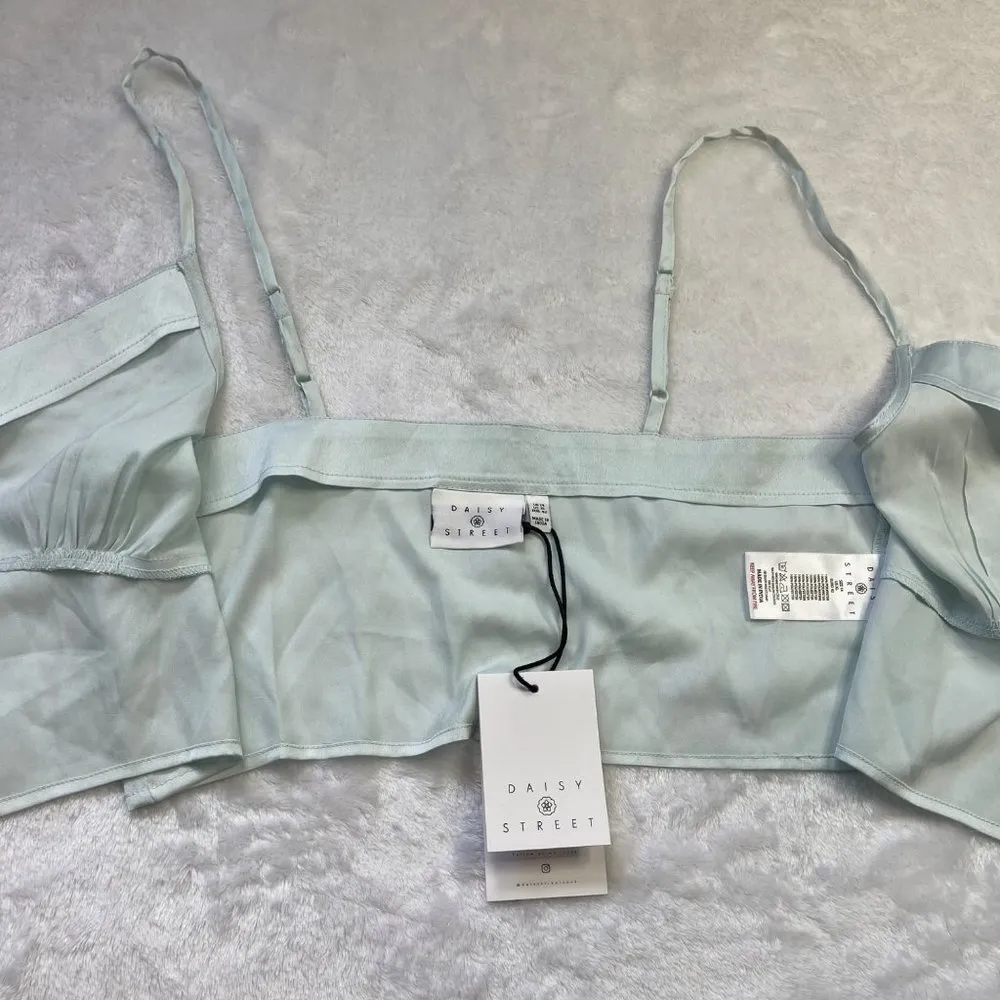 Urban Outfitters Daisy Street Satin Tie Front Cami Crop Top Women's Size XL Blue - Image 12
