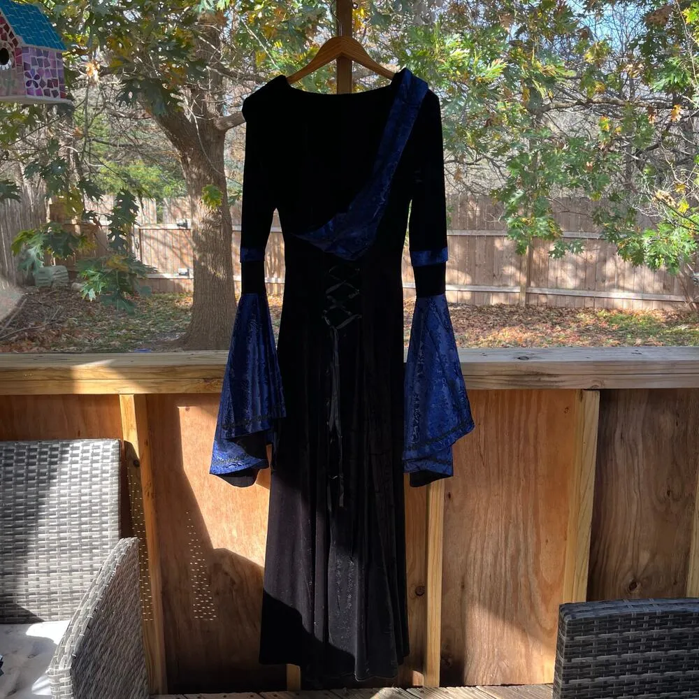 Victorian Choice Women's Black And Blue Velvet Medieval Dress Size L Size L - Image 2